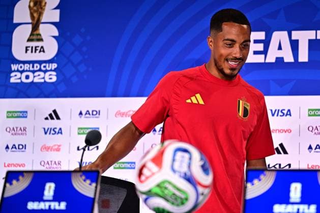 Belgium s Youri Tielemans pictured at a press conference, PK, Pressekonferenz of Belgian national soccer team Red Devils, at the basecamp in Seattle, USA on Sunday 14 June 2026, ahead of their first game tomorrow against Egypt at the FIFA World Cup, WM, Weltmeisterschaft, Fussball 2026. DIRKxWAEM  x177670130x