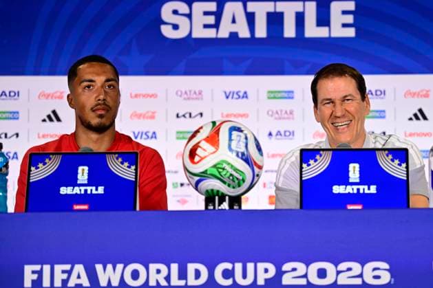 Belgian national football team - 2026 FIFA World Cup, WM, Weltmeisterschaft, Fussball - media activities 14 06 2026 SEATTLE, UNITED STATES OF AMERICA - JUNE 14 : Tielemans Youri midfielder of Belgium, Garcia Rudi head coach of Belgium pictured during a press conference, PK, Pressekonferenz at the Lumen Field Stadium prior to the Belgium vs Egypt match during the 2026 FIFA World Cup on June 14, 2026 in Seattle, United States of America, 14 06 2026 Seattle United States of America  Copyright: xJanxDexMeuleneirx