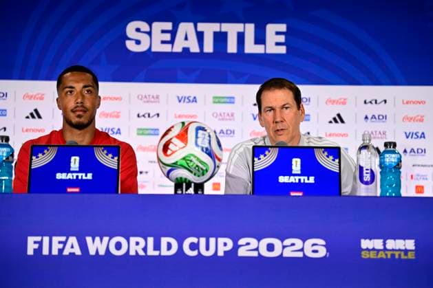 Belgian national football team - 2026 FIFA World Cup, WM, Weltmeisterschaft, Fussball - media activities 14 06 2026 SEATTLE, UNITED STATES OF AMERICA - JUNE 14 : Tielemans Youri midfielder of Belgium and Garcia Rudi head coach of Belgium pictured during a press conference, PK, Pressekonferenz at the Lumen Field Stadium prior to the Belgium vs Egypt match during the 2026 FIFA World Cup on June 14, 2026 in Seattle, United States of America, 14 06 2026 Seattle United States of America  Copyright: xJanxDexMeuleneirx