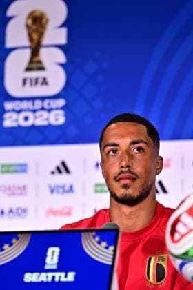 Belgium s Youri Tielemans pictured during a press conference, PK, Pressekonferenz of Belgian national soccer team Red Devils, at the basecamp in Seattle, USA on Sunday 14 June 2026, ahead of their first game tomorrow against Egypt at the FIFA World Cup, WM, Weltmeisterschaft, Fussball 2026. DIRKxWAEM  x177670444x