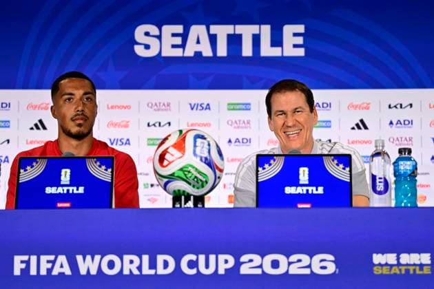 Belgian national football team - 2026 FIFA World Cup, WM, Weltmeisterschaft, Fussball - media activities 14 06 2026 SEATTLE, UNITED STATES OF AMERICA - JUNE 14 : Tielemans Youri midfielder of Belgium and Garcia Rudi head coach of Belgium pictured during a press conference, PK, Pressekonferenz at the Lumen Field Stadium prior to the Belgium vs Egypt match during the 2026 FIFA World Cup on June 14, 2026 in Seattle, United States of America, 14 06 2026 Seattle United States of America  Copyright: xJanxDexMeuleneirx