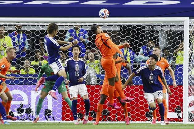 ARLINGTON - Koki Ogawa of Japan scores the 2-2 during the 2026 FIFA World Cup, WM, Weltmeisterschaft, Fussball Group F match between the Netherlands and Japan at Dallas Stadium on June 14, 2026, in Arlington, United States. KOEN VAN WEEL ANP FIFA World Cup 2026 2026 xVIxANPxSportx xxANPxIVx 561026833 originalFilename: 561026833.jpg
