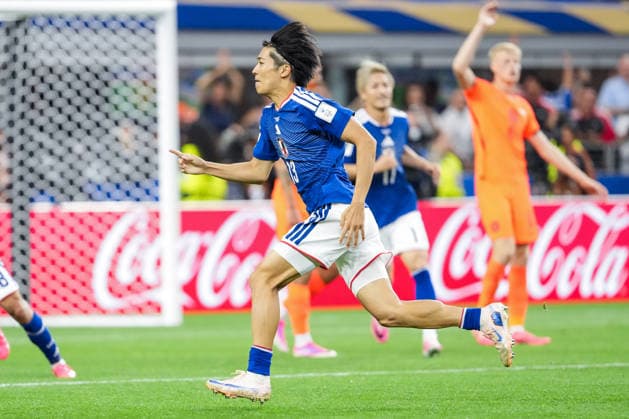 Keito Nakamura of Japan celebrates after scoring the team s first goal during a FIFA Men’s World Cup 2026 Group Stage football match between Netherlands and Japan at Dallas Stadium, in East Rutherford on June 14th 2026 (Photo by Alexandra Fechete SPP)  Copyright: xAlexandraxFechete SPPx Sportspressphoto_SPR166709