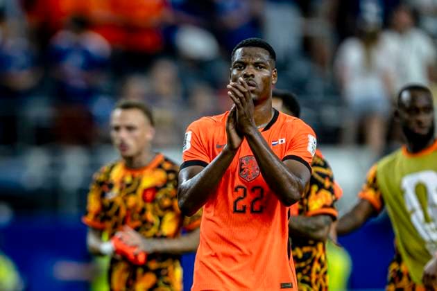DALLAS - Denzel Dumfries of the Netherlands during the Netherlands vs. Japan at the 2026 World Cup at AT&T Stadium on June 14, 2026, in Dallas, United States. (Photo by Stefan Koops EYE4IMAGES DeFodi Images) -