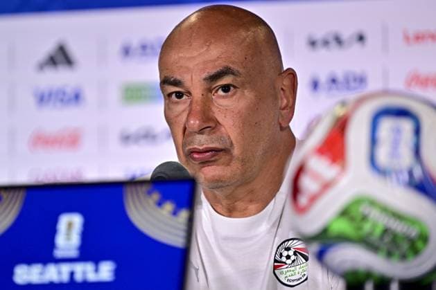 Egypt s head coach Hossam Hassan pictured during a press conference, PK, Pressekonferenz of the Egyptian national soccer team on Sunday 14 June 2026 in Seattle, USA, ahead of their first game tomorrow against Belgian national soccer team Red Devils at the FIFA World Cup, WM, Weltmeisterschaft, Fussball 2026. DIRKxWAEM  x177674900x