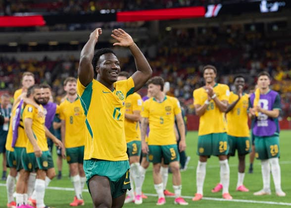 June 13, 2026, Vancouver, British Columbia, Canada: Nestory Irankunda 17 of Australia and teammates celebrate after the team s victory in the FIFA World Cup, WM, Weltmeisterschaft, Fussball 2026 Group D match between Australia and Turkey at BC Place Vancouver. World Cup 2026 Australia 2:0 Turkey  - ZUMAc132 20260613_fap_c132_037 Copyright: xAndrewxChinx