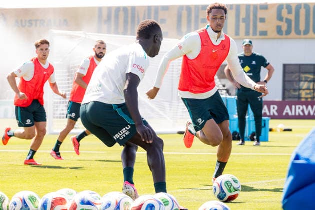 SOCCER AUSTRALIA TRAINING, Socceroos player Tete Yengi seen during a training session at the Oakland Roots Sports Club in Alameda, California, United States, Sunday, June 14, 2026. ( NO ARCHIVING Alameda California United States  Copyright: xJasonxHenryx 20260615169476681946