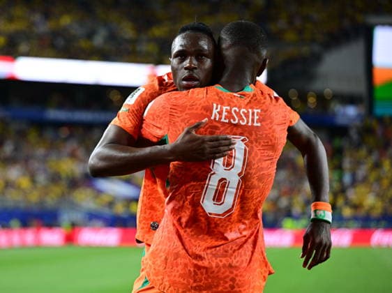 Ivory Coast v Ecuador - FIFA World Cup, WM, Weltmeisterschaft, Fussball 2026 - Group E PHILADELPHIA, UNITED STATES - JUNE 14: Kessie and Singo of Ivory Coast celebrate after a goal during the 2026 FIFA World Cup First Stage Group E match between Ivory Coast and Ecuador at Lincoln Financial Field (Philadelphia Stadium) in Philadelphia, Pennsylvania, United States on June 14, 2026. Abdulhamid Hosbas Anadolu Pennsylvania United States. Editorial use only. Please get in touch for any other usage.  Copyright: x2026xAnadoluxAbdulhamidxHosbasx