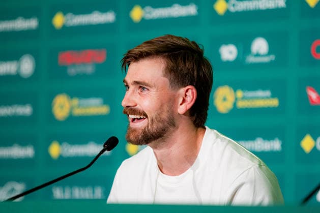 SOCCER AUSTRALIA TRAINING, Socceroos player Connor Metcalfe during a press conference, PK, Pressekonferenz at the Oakland Roots Sports Club in Alameda, California, United States, Sunday, June 14, 2026. ( NO ARCHIVING Alameda California United States  Copyright: xJasonxHenryx 20260615131736935597