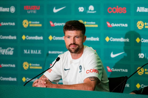 SOCCER AUSTRALIA TRAINING, Socceroos player Cameron Burgess during a press conference, PK, Pressekonferenz at the Oakland Roots Sports Club in Alameda, California, United States, Sunday, June 14, 2026. ( NO ARCHIVING Alameda California United States  Copyright: xJasonxHenryx 20260615159562282909