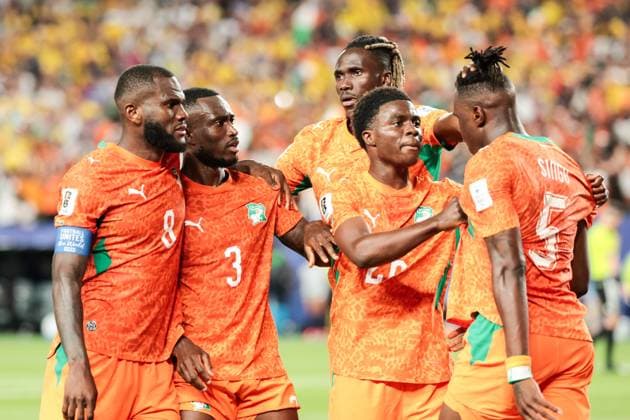 RECORD DATE NOT STATED FIFA World Cup, WM, Weltmeisterschaft, Fussball 2026 - Group E - Ivory Coast v Ecuador Players of Ivory Coast celebrate Diallo s goal during the match between Ivory Coast and Ecuador in the first round of Group E of the 2026 FIFA World Cup group stage at Philadelphia Stadium, in Philadelphia, United States, on Sunday, June 14, 2026.(Foto: Vanessa Carvalho Brazil Photo Press IMAGO) Sports %G Copyright: xVanessaxCarvalhox