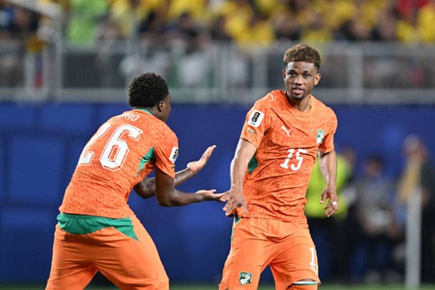 PHILADELPHIA, PA - JUNE 14: Christ Inao OulaÃ¯ 26 of CÃ te d Ivoire and Amad Diallo 15 of CÃ te d Ivoire celebrate during the FIFA World Cup, WM, Weltmeisterschaft, Fussball 2026 Group E match between Cote d™Ivoire and Ecuador on June 14th, 2026 at Philadelphia Stadium in Philadelphia, PA. (Photo by Terence Lewis Icon Sportswire) SOCCER: JUN 14 FIFA World Cup 26 Group E - Cote d Ivoire vs Ecuador EDITORIAL USE ONLY Icon260614016