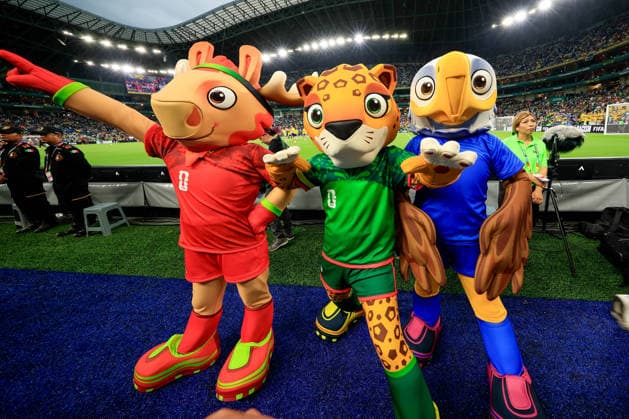 FIFA World Cup, WM, Weltmeisterschaft, Fussball 2026 SWEDEN VS TUNISIA FIFA WORLD CUP 2026 SWEDEN VS TUNISIA 14062026 MONTERREY, NUEVO LEON. General view of the official mascots during Round 1 Goup F game of the FIFA World Cup 2026, held at the Estadio Monterrey of Monterrey, Nuevo Leon. Vista general de las mascotas oficiales, durante el juego de Ronda 1 del Grupo F de la Copa del Mundo 2026 de la FIFA, celebrado en el Estadio Monterrey de Monterrey, Nuevo Leon. PHOTO BY IMAGENSHOP AGENCIA FOTOGRAFICA MONTERREY NUEVO LEON MEXICO
