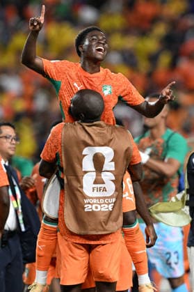 PHILADELPHIA, PA - JUNE 14: Christ Inao OulaÃ¯ 26 of CÃ te d Ivoire celebrates after the FIFA World Cup, WM, Weltmeisterschaft, Fussball 2026 Group E match between Cote d™Ivoire and Ecuador on June 14th, 2026 at Philadelphia Stadium in Philadelphia, PA. (Photo by Terence Lewis Icon Sportswire) SOCCER: JUN 14 FIFA World Cup 26 Group E - Cote d Ivoire vs Ecuador EDITORIAL USE ONLY Icon260614023
