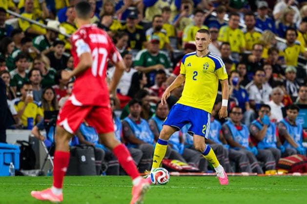 260614 Gustaf Lagerbielke of Sweden during the FIFA World Cup, WM, Weltmeisterschaft, Fussball 2026 football match between Sweden and Tunisia on June 14, 2026 in Monterrey. Photo: Petter Arvidson BILDBYRAN kod PA PA1234 bbeng fotboll football soccer fotball vm fotbolls-vm fotball-vm fotbolls-vm 2026 fifa world cup 2026 sverige sweden sverige a tunisien tunisia bbauto