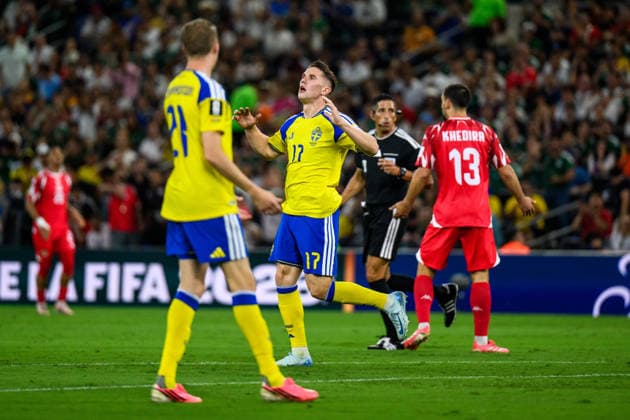 260614 Viktor Gyökeres of Sweden reacts during the FIFA World Cup, WM, Weltmeisterschaft, Fussball 2026 football match between Sweden and Tunisia on June 14, 2026 in Monterrey. Photo: Joel Marklund BILDBYRAN kod JM PA1234 bbeng fotboll football soccer fotball vm fotbolls-vm fotball-vm fotbolls-vm 2026 fifa world cup 2026 sverige sweden sverige a tunisien tunisia depp