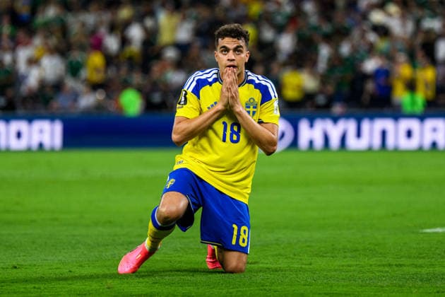 260614 Yasin Ayari of Sweden celebrates after scoring 1-0 during the FIFA World Cup, WM, Weltmeisterschaft, Fussball 2026 football match between Sweden and Tunisia on June 14, 2026 in Monterrey. Photo: Joel Marklund BILDBYRAN kod JM PA1234 bbeng fotboll football soccer fotball vm fotbolls-vm fotball-vm fotbolls-vm 2026 fifa world cup 2026 sverige sweden sverige a tunisien tunisia jubel