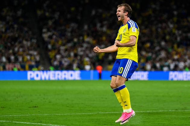 260614 Benjamin Nygren of Sweden celebrates after 1-0 scored by Yasin Ayari (not pictured) during the FIFA World Cup, WM, Weltmeisterschaft, Fussball 2026 football match between Sweden and Tunisia on June 14, 2026 in Monterrey. Photo: Joel Marklund BILDBYRAN kod JM PA1234 bbeng fotboll football soccer fotball vm fotbolls-vm fotball-vm fotbolls-vm 2026 fifa world cup 2026 sverige sweden sverige a tunisien tunisia jubel