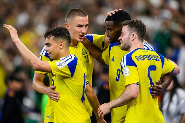 260614 Alexander Isak of Sweden celebrate with Yasin Ayari, Gustaf Lagerbielke and Gabriel Gudmundsson after scoring 2-0 during the FIFA World Cup, WM, Weltmeisterschaft, Fussball 2026 football match between Sweden and Tunisia on June 14, 2026 in Monterrey. Photo: Petter Arvidson BILDBYRAN kod PA PA1234 bbeng fotboll football soccer fotball vm fotbolls-vm fotball-vm fotbolls-vm 2026 fifa world cup 2026 sverige sweden sverige a tunisien tunisia bbauto jubel