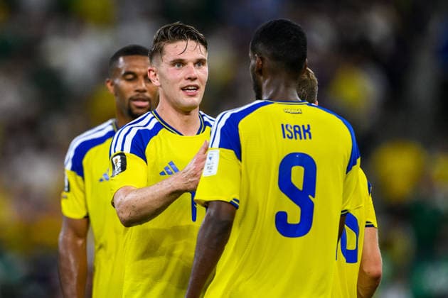 260614 Viktor Gyökeres and Alexander Isak of Sweden celebrate after 2-0 during the FIFA World Cup, WM, Weltmeisterschaft, Fussball 2026 football match between Sweden and Tunisia on June 14, 2026 in Monterrey. Photo: Petter Arvidson BILDBYRAN kod PA PA1234 bbeng fotboll football soccer fotball vm fotbolls-vm fotball-vm fotbolls-vm 2026 fifa world cup 2026 sverige sweden sverige a tunisien tunisia bbauto jubel