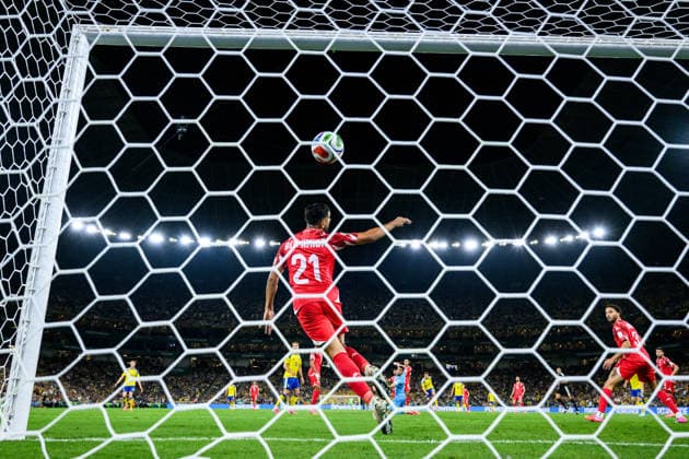 260614 Mohamed Amine Ben Hmida of Tunisia as Yasin Ayari of Sweden (not pictured) scores 1-0 during the FIFA World Cup, WM, Weltmeisterschaft, Fussball 2026 football match between Sweden and Tunisia on June 14, 2026 in Monterrey. Photo: Joel Marklund BILDBYRAN kod JM PA1234 bbeng fotboll football soccer fotball vm fotbolls-vm fotball-vm fotbolls-vm 2026 fifa world cup 2026 sverige sweden sverige a tunisien tunisia