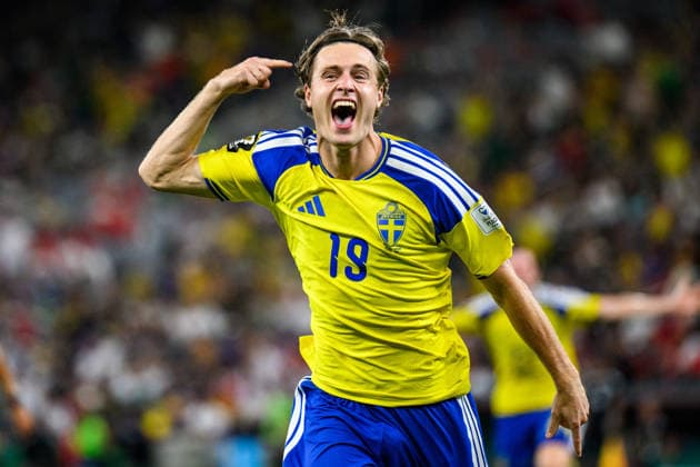 260614 Mattias Svanberg of Sweden celebrates after scoring 4-1 during the FIFA World Cup, WM, Weltmeisterschaft, Fussball 2026 football match between Sweden and Tunisia on June 14, 2026 in Monterrey. Photo: Joel Marklund BILDBYRAN kod JM PA1234 bbeng fotboll football soccer fotball vm fotbolls-vm fotball-vm fotbolls-vm 2026 fifa world cup 2026 sverige sweden sverige a tunisien tunisia jubel