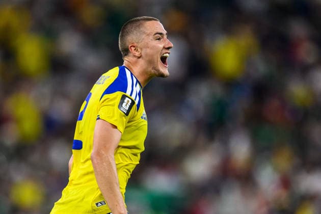260614 Gustaf Lagerbielke of Sweden celebrate after 4-1 during the FIFA World Cup, WM, Weltmeisterschaft, Fussball 2026 football match between Sweden and Tunisia on June 14, 2026 in Monterrey. Photo: Petter Arvidson BILDBYRAN kod PA PA1234 bbeng fotboll football soccer fotball vm fotbolls-vm fotball-vm fotbolls-vm 2026 fifa world cup 2026 sverige sweden sverige a tunisien tunisia bbauto jubel
