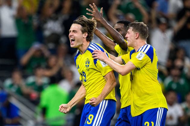 260614 Mattias Svanberg of Sweden celebrates after scoring 4-1 during the FIFA World Cup, WM, Weltmeisterschaft, Fussball 2026 football match between Sweden and Tunisia on June 14, 2026 in Monterrey. Photo: Petter Arvidson BILDBYRAN kod PA PA1234 bbeng fotboll football soccer fotball vm fotbolls-vm fotball-vm fotbolls-vm 2026 fifa world cup 2026 sverige sweden sverige a tunisien tunisia bbauto jubel