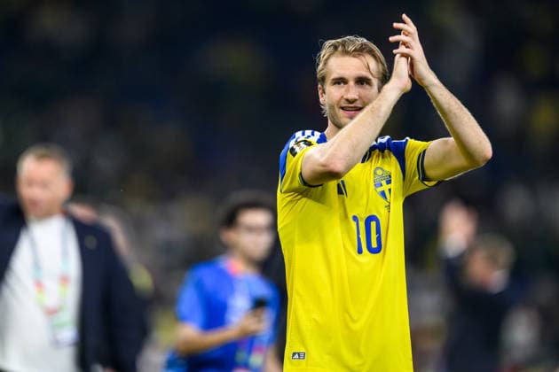 260614 Benjamin Nygren of Sweden celebrates after the FIFA World Cup, WM, Weltmeisterschaft, Fussball 2026 football match between Sweden and Tunisia on June 14, 2026 in Monterrey. Photo: Petter Arvidson BILDBYRAN kod PA PA1234 bbeng fotboll football soccer fotball vm fotbolls-vm fotball-vm fotbolls-vm 2026 fifa world cup 2026 sverige sweden sverige a tunisien tunisia bbauto jubel