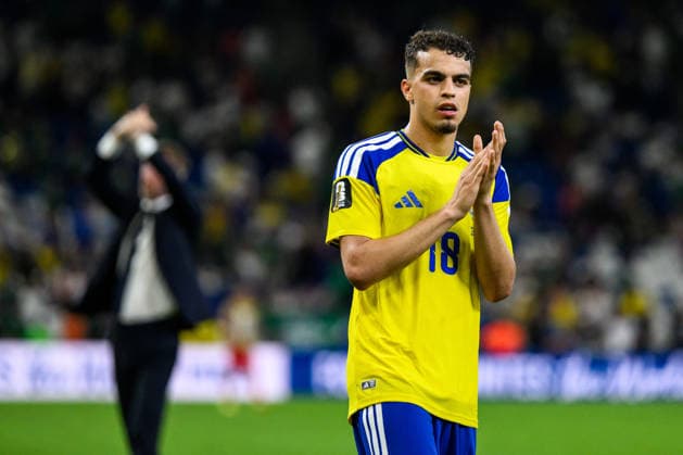 260614 Yasin Ayari of Sweden celebrates after the FIFA World Cup, WM, Weltmeisterschaft, Fussball 2026 football match between Sweden and Tunisia on June 14, 2026 in Monterrey. Photo: Joel Marklund BILDBYRAN kod JM PA1234 bbeng fotboll football soccer fotball vm fotbolls-vm fotball-vm fotbolls-vm 2026 fifa world cup 2026 sverige sweden sverige a tunisien tunisia jubel