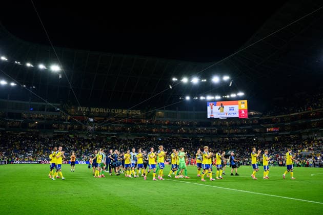 260614 Players of Sweden celebrate after the FIFA World Cup, WM, Weltmeisterschaft, Fussball 2026 football match between Sweden and Tunisia on June 14, 2026 in Monterrey. Photo: Joel Marklund BILDBYRAN kod JM PA1234 bbeng fotboll football soccer fotball vm fotbolls-vm fotball-vm fotbolls-vm 2026 fifa world cup 2026 sverige sweden sverige a tunisien tunisia jubel