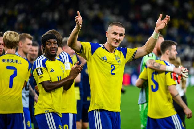 260614 Gustaf Lagerbielke of Sweden celebrates after the FIFA World Cup, WM, Weltmeisterschaft, Fussball 2026 football match between Sweden and Tunisia on June 14, 2026 in Monterrey. Photo: Petter Arvidson BILDBYRAN kod PA PA1234 bbeng fotboll football soccer fotball vm fotbolls-vm fotball-vm fotbolls-vm 2026 fifa world cup 2026 sverige sweden sverige a tunisien tunisia bbauto jubel
