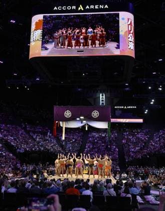 Sumo: Paris tournament Sumo wrestlers perform a ring-entering ceremony on the second day of a two-day exhibition sumo tournament at Accor Arena in Paris on June 14, 2026.  A14AA0005618856P