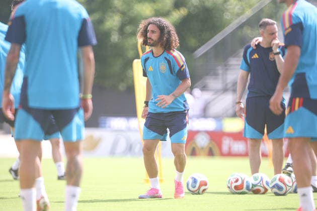 Spain Training And press conference, PK, Pressekonferenz - FIFA World Cup, WM, Weltmeisterschaft, Fussball 2026 Marc Cucurella, Real Madrid s latest signing, participates in Spain s open training session ahead of their first game of the 2026 World Cup against Cape Verde at Kennesaw State University in Atlanta, Georgia, on June 14, 2026. United States  Copyright: xMIxNewsx originalFilename:fletcher-spainope260614_npGd6.jpg
