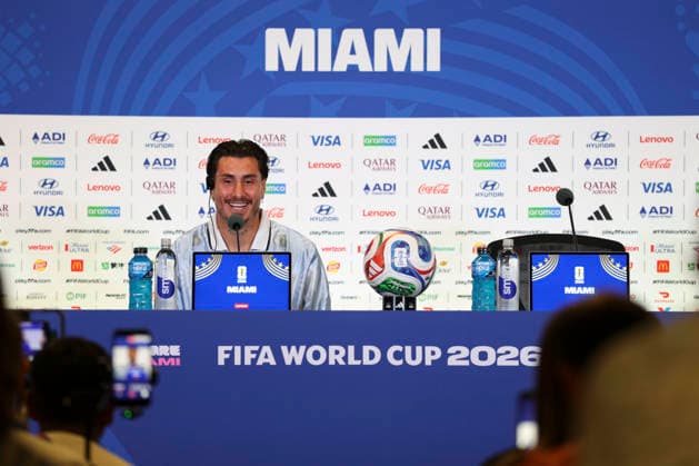 (260615) -- MIAMI, June 15, 2026 -- Jose Maria Gemenez of Uruguay attends a press conference, PK, Pressekonferenz ahead of Group H match between Saudi Arabia and Uruguay at the FIFA World Cup, WM, Weltmeisterschaft, Fussball 2026 at Miami Stadium, Miami, the United States, June 14, 2026. ) (SP)U.S.-MIAMI-FOOTBALL-FIFA WORLD CUP-PRESS CONFERENCE-URUGUAY XuxZijian 