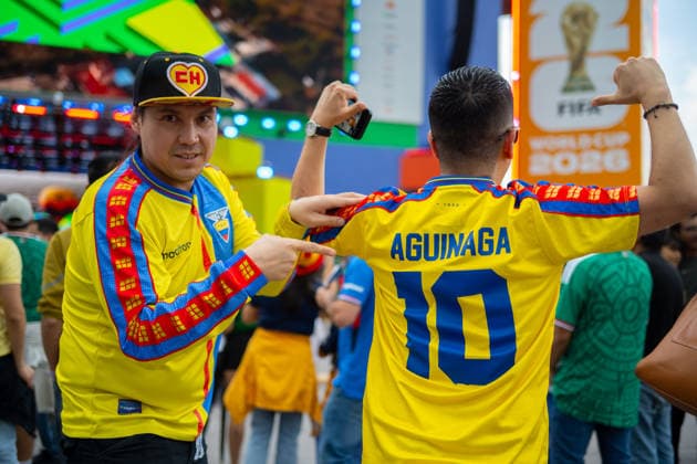 Fans During The FIFA World Cup, WM, Weltmeisterschaft, Fussball Pan Fest At Mexico Host Country Fans of the Ecuadorian national teams attend the FIFA World Cup Fan Fest in the main square Zocalo, during the celebrations of the 2026 FIFA World Cup in the Mexican host country. on June 14, 2026 in Mexico City, Mexico. (Photo by Marco Gonzalez Eyepix Group) Copyright: xMarcoxGonzalez xEyepixxGroupx MG_14062026_187178