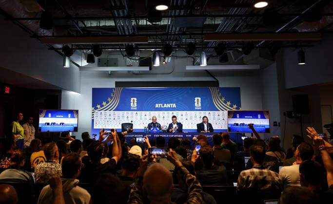 (260615) -- ATLANTA, June 15, 2026 -- Luis de la Fuente (L), head coach of Spain, attends a press conference, PK, Pressekonferenz ahead of Group H match between Spain and Cape Verde at the FIFA World Cup, WM, Weltmeisterschaft, Fussball 2026 at Atlanta Stadium in Atlanta, the United States, June 14, 2026. ) (SP)U.S.-ATLANTA-FOOTBALL-FIFA WORLD CUP-PRESS CONFERENCE-SPAIN WangxKaiyan 