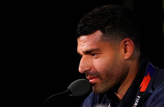 (260615) -- LOS ANGELES, June 15, 2026 -- Iran s player Mehdi Taremi attends a press conference, PK, Pressekonferenz at Los Angeles Stadium in Los Angeles, the United States, on June 14, 2026. ) (SP)U.S.-LOS ANGELES-FOOTBALL FIFA World Cup, WM, Weltmeisterschaft, Fussball PRESS CONFERENCE-IRAN BaixXuefei 