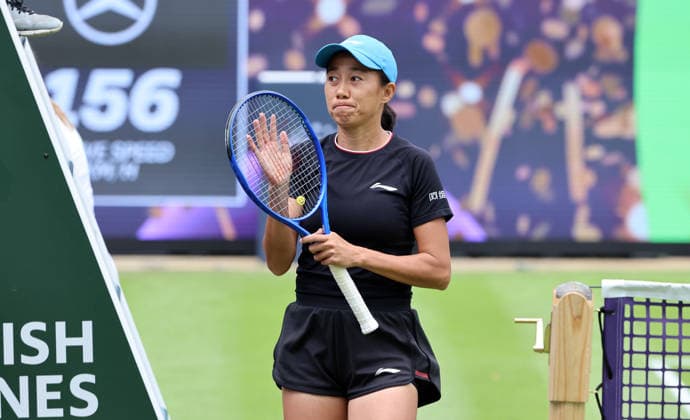 Shuai Zhang (CHN) jubelt nach Sieg gegen Magdalena Frech (POL) VANDA Pharmaceuticals Berlin Tennis Open Damen 15.06.2026