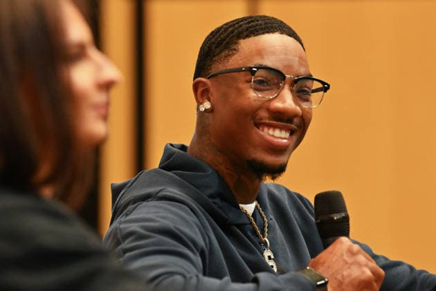 American sprinter Jordan Anthony speaks during the press conference, PK, Pressekonferenz prior to the Golden Spike Ostrava 2026 - World Athletics Continental Tour Gold, in Ostrava, Czech Republic, June 15, 2026. (CTKxPhoto JaroslavxOzana) CTKPhotoP2026061505804  CTKPhotoP2026061505804
