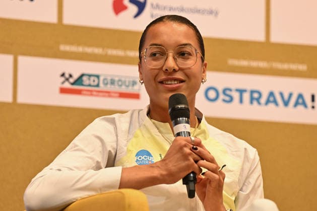 Swiss track and field athlete Audrey Werro speaks during the press conference, PK, Pressekonferenz prior to the Golden Spike Ostrava 2026 - World Athletics Continental Tour Gold, in Ostrava, Czech Republic, June 15, 2026. (CTKxPhoto JaroslavxOzana) CTKPhotoP2026061506086  CTKPhotoP2026061506086