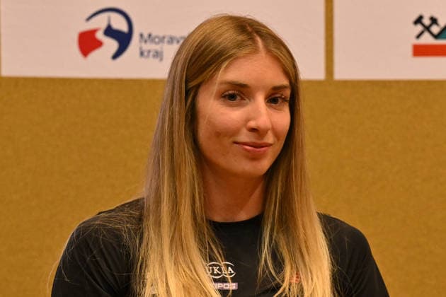 Slovak athlete Emma Zapletalova speaks during the press conference, PK, Pressekonferenz prior to the Golden Spike Ostrava 2026 - World Athletics Continental Tour Gold, in Ostrava, Czech Republic, June 15, 2026. (CTKxPhoto JaroslavxOzana) CTKPhotoP2026061506381  CTKPhotoP2026061506381
