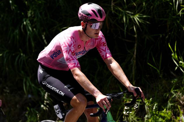 The pink jersey Norway s Kasper Haugland of Decathlon CMA CGM Development Team during Stage 2 of the Giro Next Gen 2026, from Tropea to Crotone, Italy, Monday, June 15, 2026.  Copyright: xFabioxFerrari LaPressex