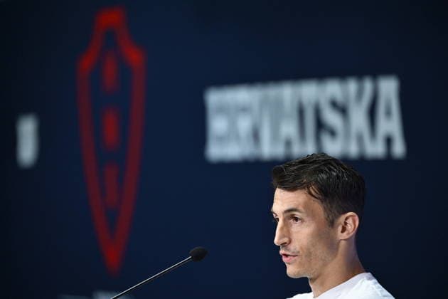 Alexandria, USA, 150626. Croatian national football team press conference, PK, Pressekonferenz at the training center of the World Cup base camp, located at the Episcopal Gymnasium. In the photo: Ante Budimir. Photo: Boris Kovacev CROPIX Copyright: xxBorisxKovacevx budimir_moro5-140626