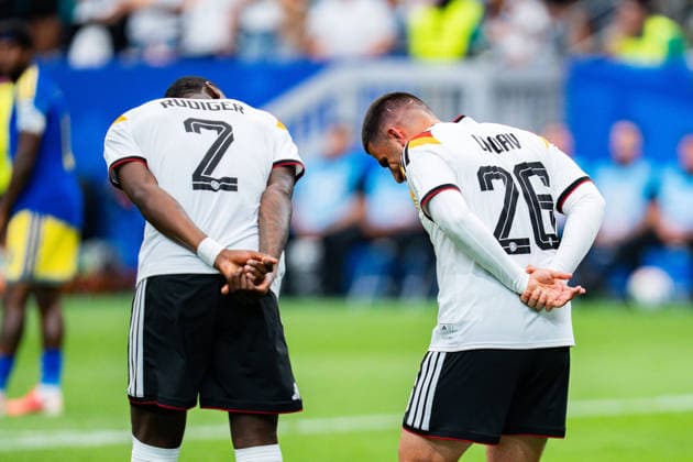 FIFA Fussball Weltmeisterschaft 2026, Gruppe E, Spiel 1, Deutschland vs. Curacao, 14.06.2026 im NRG Stadium in Houston, Texas Antonio Rüdiger (Deutschland) Leon Goretzka (Deutschland) Joshua Kimmich (Deutschland) Nico Schlotterbeck (Deutschland) Leroy Sane (Deutschland) Deniz Undav (Deutschland) Antonio Rüdiger (Deutschland) Aleksandar Pavlovic (Deutschland) nach dem Tor zum 6:1 Tanz Tanzen durch Deniz Undav (Deutschland) Copyright: xBahhoxKarax
