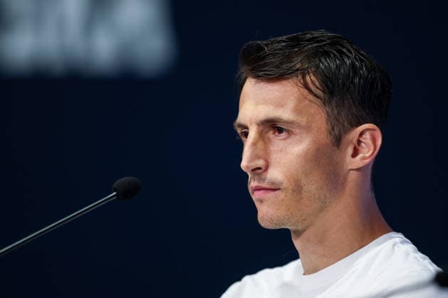Croatia Training And press conference, PK, Pressekonferenz - FIFA World Cup, WM, Weltmeisterschaft, Fussball 2026 Ante Budimir of Croatia speaks to the media during a press conference of Croatia National Football Team at training centre at Episcopal High School on June 15, 2026 in Alexandria, Virginia.  IgorxKralj PIXSELL