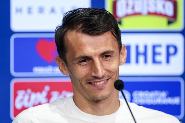 Croatia Training And press conference, PK, Pressekonferenz - FIFA World Cup, WM, Weltmeisterschaft, Fussball 2026 Ante Budimir of Croatia speaks to the media during a press conference of Croatia National Football Team at training centre at Episcopal High School on June 15, 2026 in Alexandria, Virginia.  IgorxKralj PIXSELL