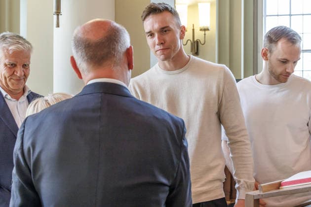 15.06.2026, Berlin, Bürgermeister Kai Wegner empfängt die Handball Manschaft Füchse Berlin am Roten Rathauses. Bürgermeister Kai Wegner empfängt die Füchse Berlin