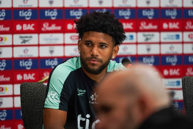 Panama Training Day - 2026 FIFA World Cup, WM, Weltmeisterschaft, Fussball Carlos HARVEY 14 of Panama national football team during the press conference, PK, Pressekonferenz before the training day ahead the 2026 FIFA World Cup Group L match against Ghana at Nottawasaga Resort. on June 15, 2026 in Toronto, Canada. (Photo by Leonardo Ramirez Eyepix Group) Copyright: xLeonardoxRamirezx xEyepixxGroupx LR15062026-02509