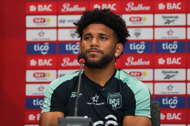 Panama Training Day - 2026 FIFA World Cup, WM, Weltmeisterschaft, Fussball Carlos HARVEY 14 of Panama national football team during the press conference, PK, Pressekonferenz before the training day ahead the 2026 FIFA World Cup Group L match against Ghana at Nottawasaga Resort. on June 15, 2026 in Toronto, Canada. (Photo by Leonardo Ramirez Eyepix Group) Copyright: xLeonardoxRamirezx xEyepixxGroupx LR15062026-02566